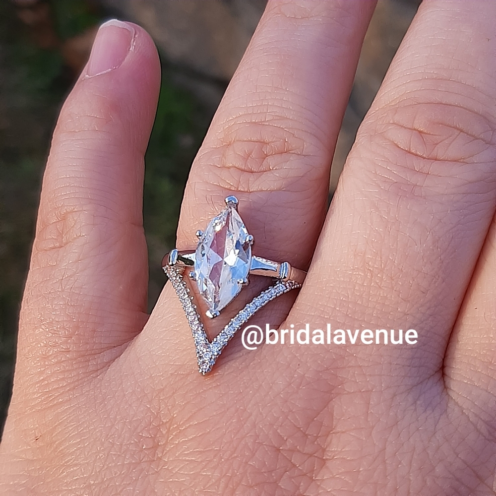 New Silver White Sapphire Marquise Ring - Picture 5 of 7
